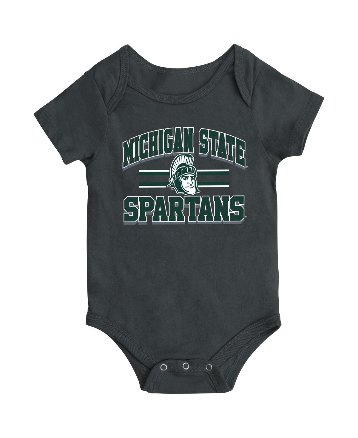 Colosseum Babies' Newborn And Infant Boys And Girls  Heather Black Michigan State Spartans Core Stripe Bodysu