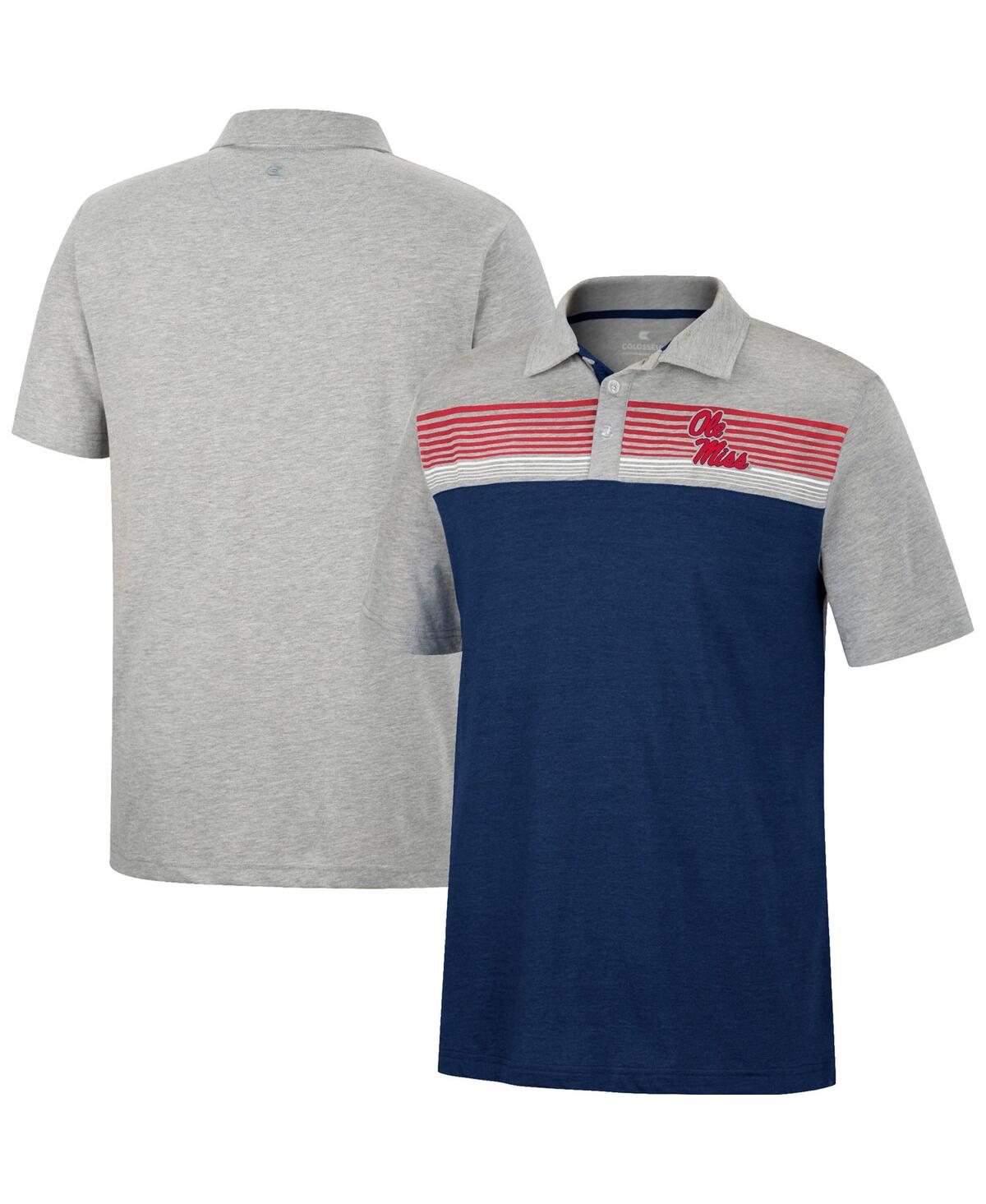 COLOSSEUM MEN'S COLOSSEUM NAVY, HEATHERED GRAY OLE MISS REBELS CADDIE POLO SHIRT