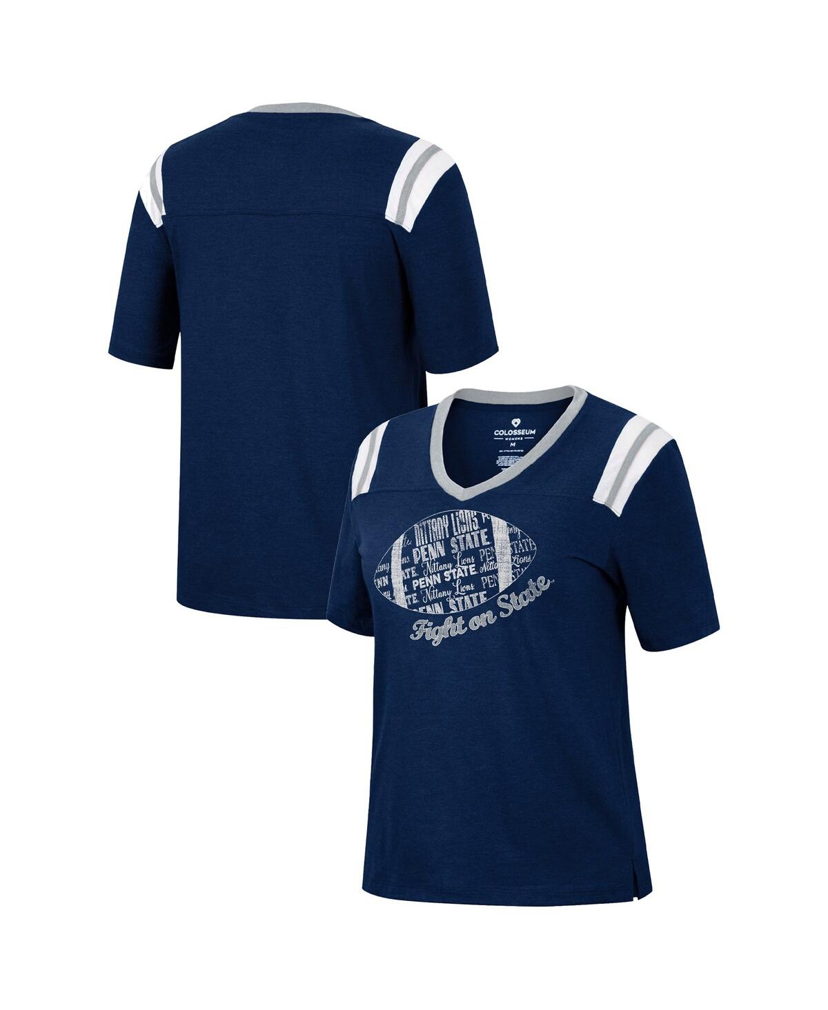 Colosseum Women's  Heathered Navy Penn State Nittany Lions 15 Min Early Football V-neck T-shirt