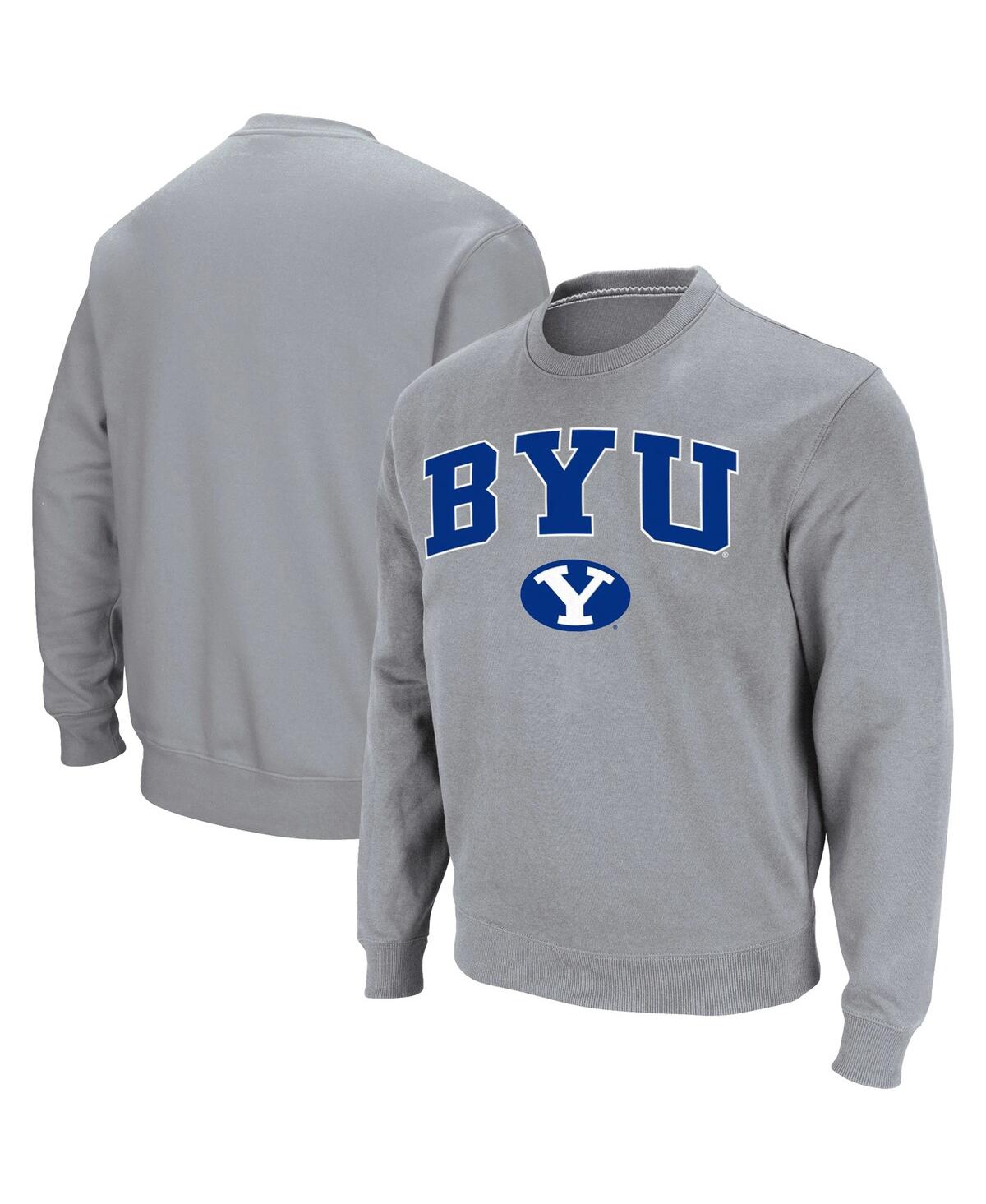 Colosseum Men's  Heathered Gray Byu Cougars Team Arch & Logo Tackle Twill Pullover Sweatshirt In Heathered Gray