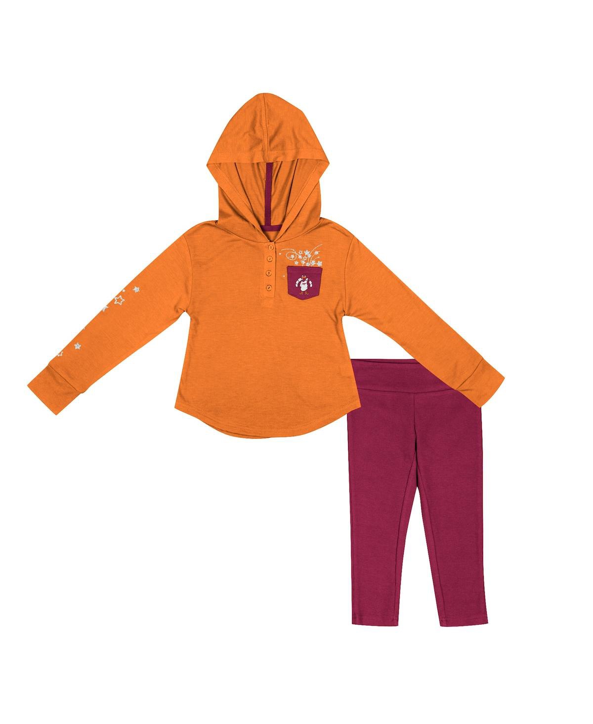 Colosseum Toddler Girls  Orange, Maroon Virginia Tech Hokies Most Delightful Way Long Sleeve Hoodie T In Orange,maroon