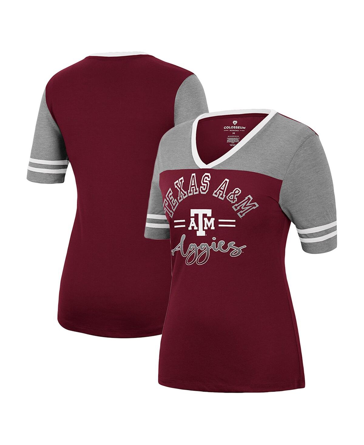 Women's Colosseum Maroon, Heathered Gray Texas A&M Aggies There You Are V-Neck T-shirt - Maroon, Heathered Gray