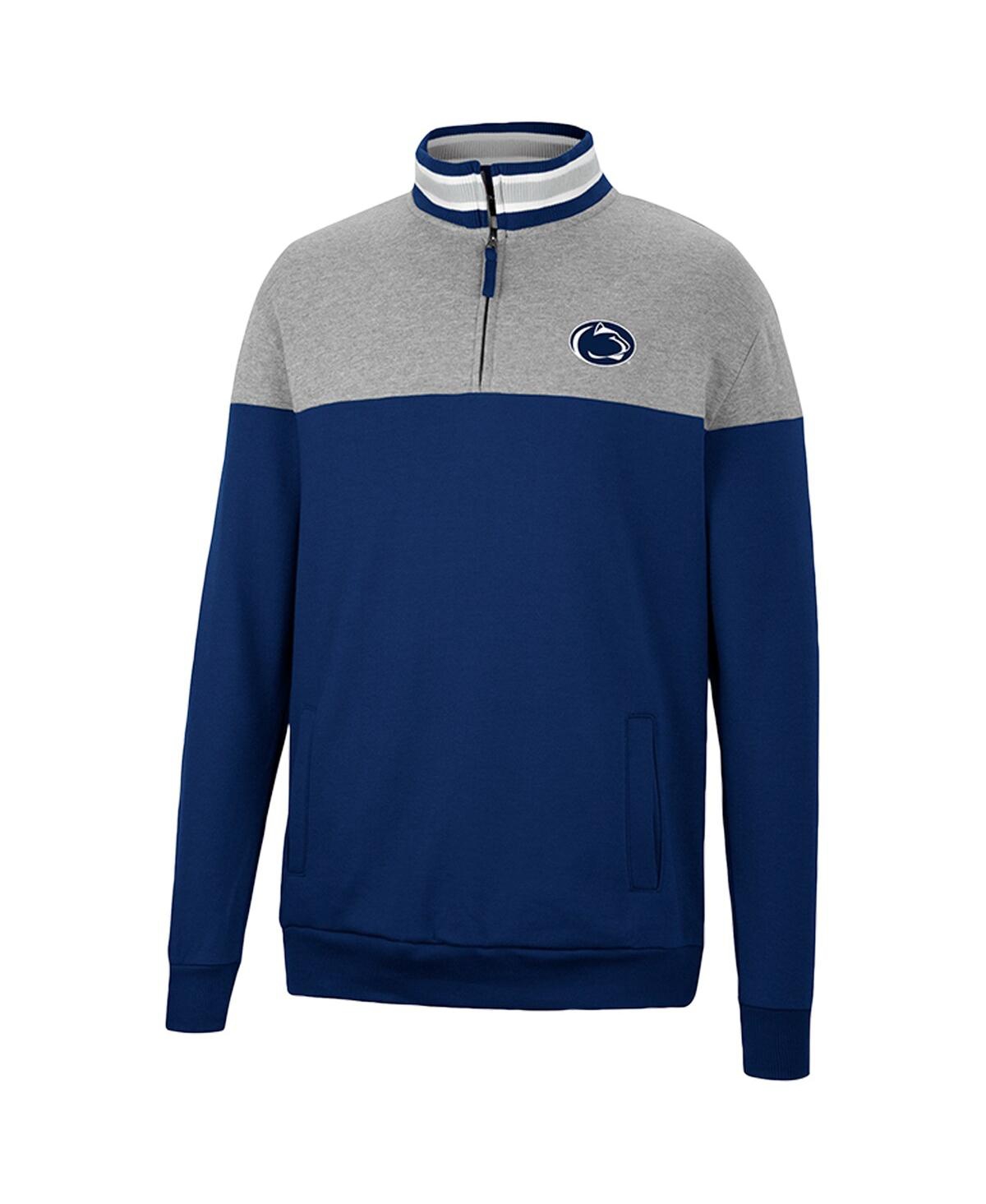 Shop Colosseum Men's  Navy, Heather Gray Penn State Nittany Lions Be The Ball Quarter-zip Top In Navy,heather Gray
