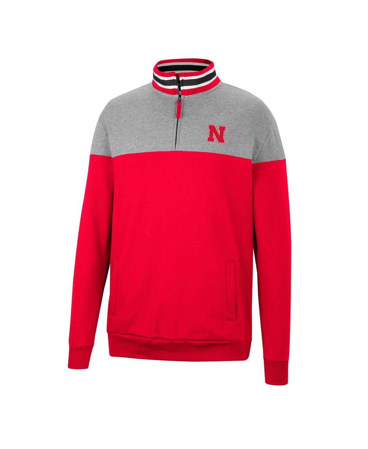 Colosseum Men's  Heathered Gray, Scarlet Nebraska Huskers Be The Ball Quarter-zip Top In Heathered Gray,scarlet