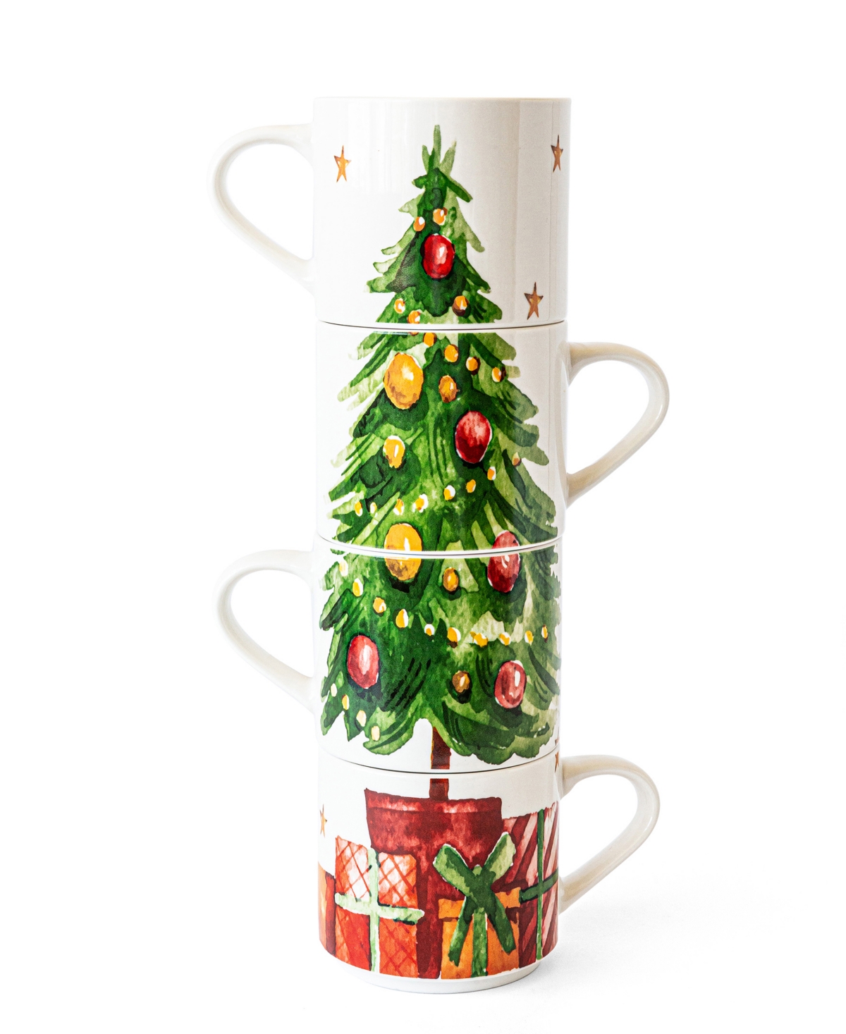 Over And Back Christmas Tree Stackable Mugs, Set Of 4 In Multi