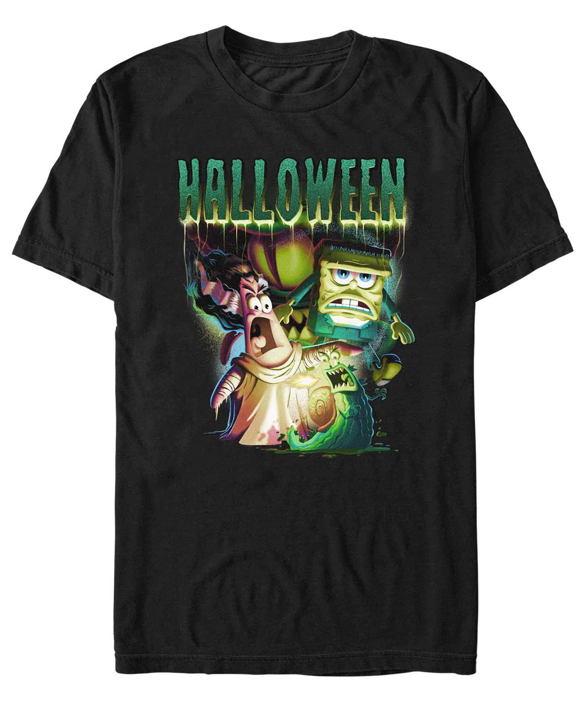 Fifth Sun Men's Spongebob Squarepants Shock Halloween Short Sleeves T-shirt In Black