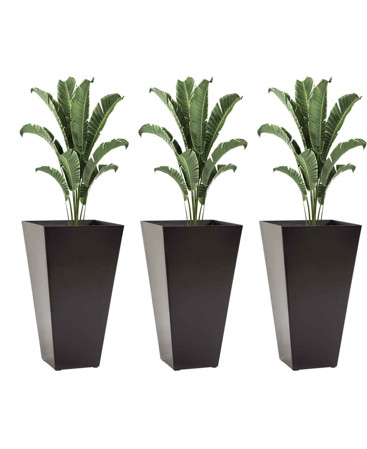 28&#x22; Tall Plastic Flower Pot, Set of 3, Large Outdoor & Indoor - Brown