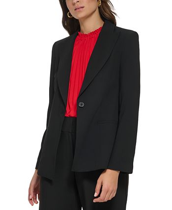 Dkny Women's Marled One Button Blazer Blue Size 4 Petite