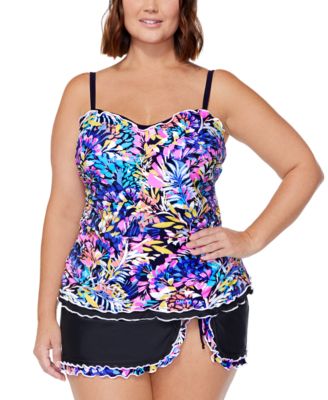Island Escape Plus Size Mariposa Underwire Tankini Top Swim Skirt Created For Macys Women's Swimsuit