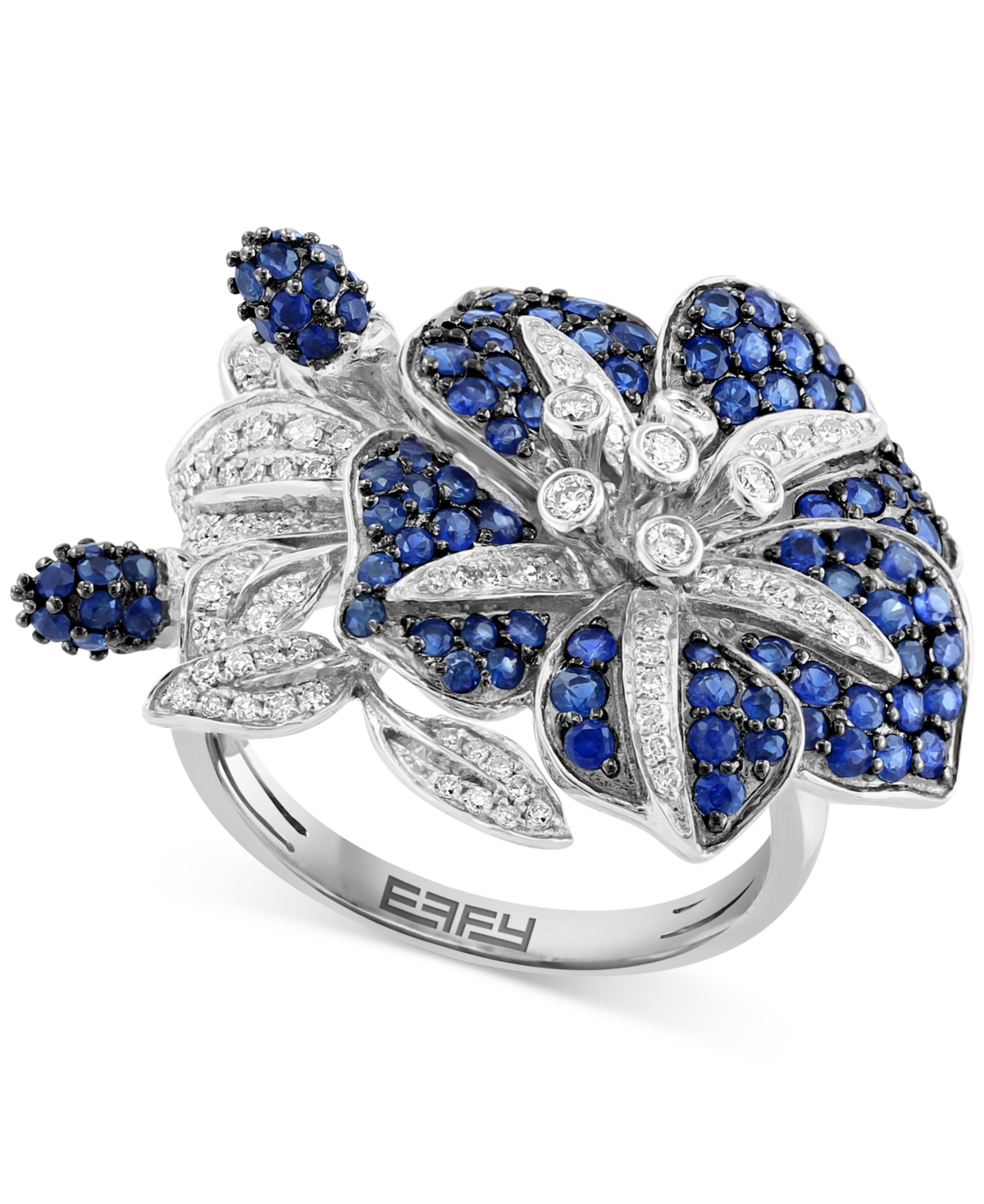 Effy Collection Effy Sapphire (1-7/8 Ct. T.w.) & Diamond (3/8 Ct. T.w.) Flower Ring In 14k White Gold