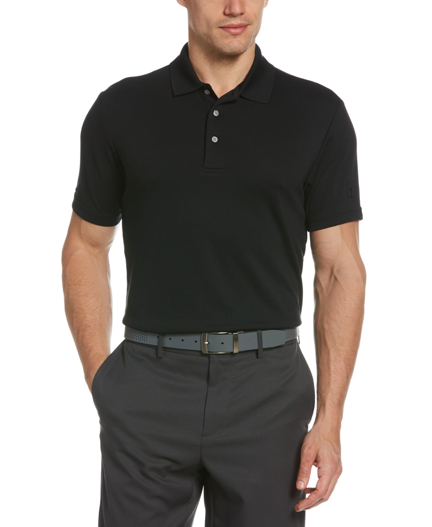 Мужское сетчатое гольф-поло PGA Tour AirFlux Big & Tall однотонное, цвет: Caviar — фото 1