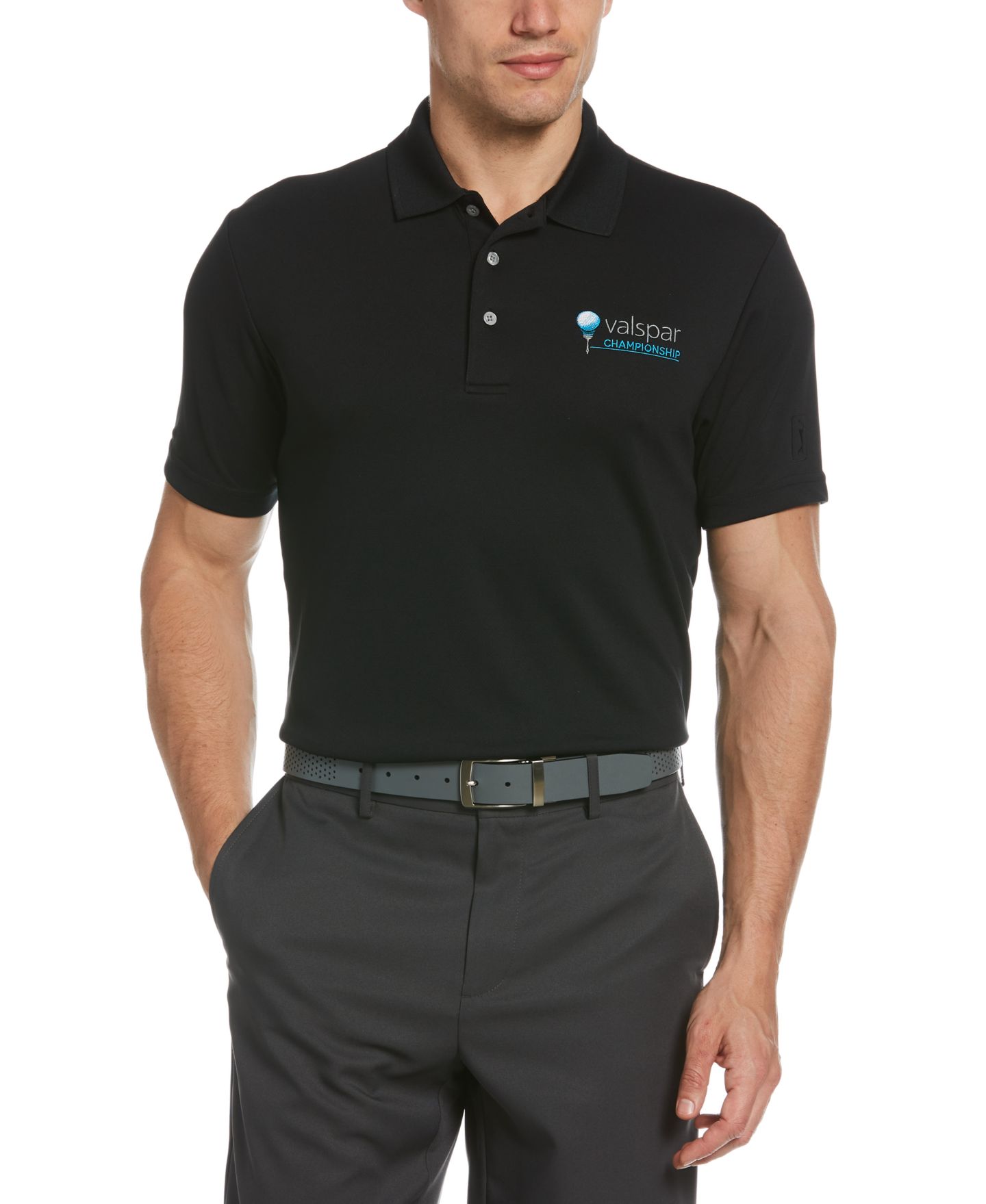 Мужское сетчатое гольф-поло PGA Tour AirFlux Big & Tall однотонное, цвет: Caviar — фото 3