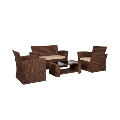 4 Piece Outdoor Wicker Rattan Conversation Sofa set with Coffee table