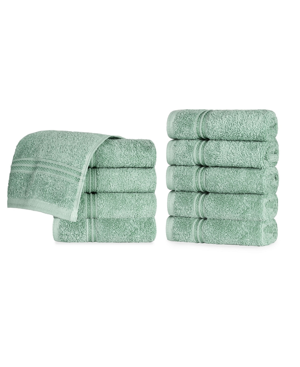 Superior Solid Quick Drying Absorbent 10 Piece Egyptian Cotton Face Towel Set Bedding In Sage