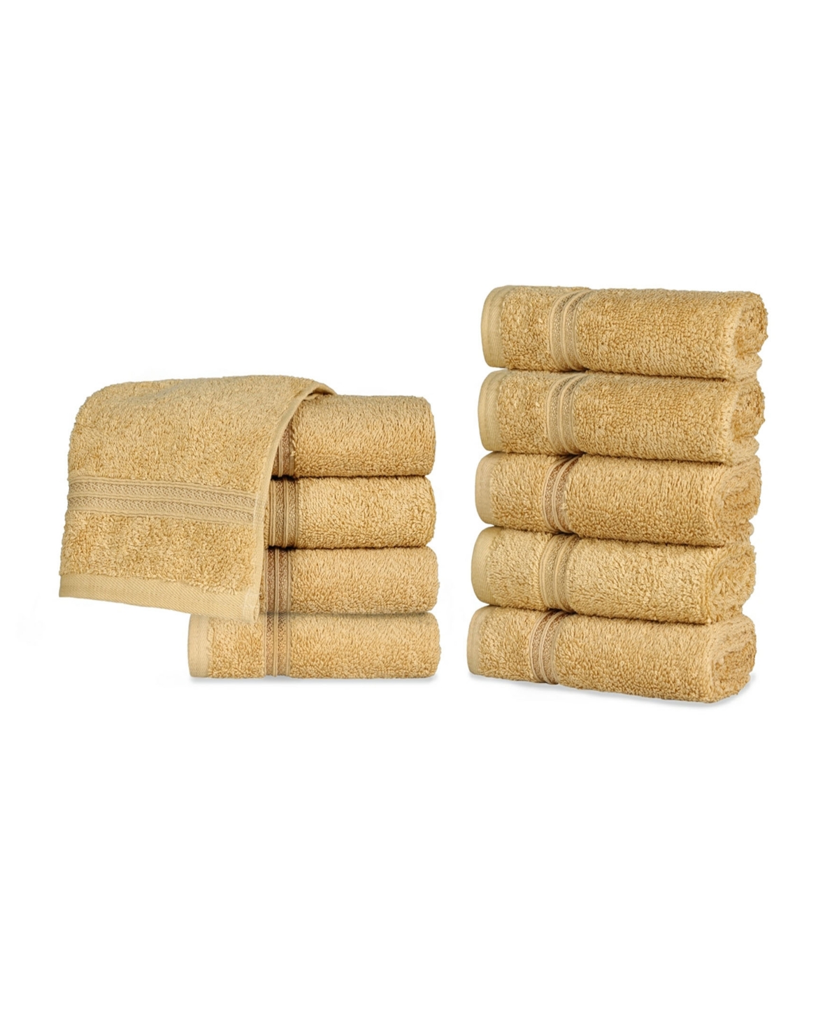 Superior Solid Quick Drying Absorbent 10 Piece Egyptian Cotton Face Towel Set Bedding In Gold