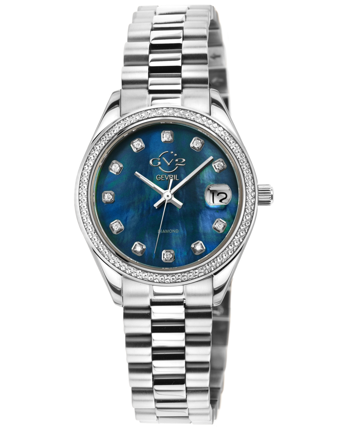 Shop Gv2 By Gevril Women's Naples Swiss Quartz Diamond Silver-tone Stainless Steel Bracelet Watch 32mm