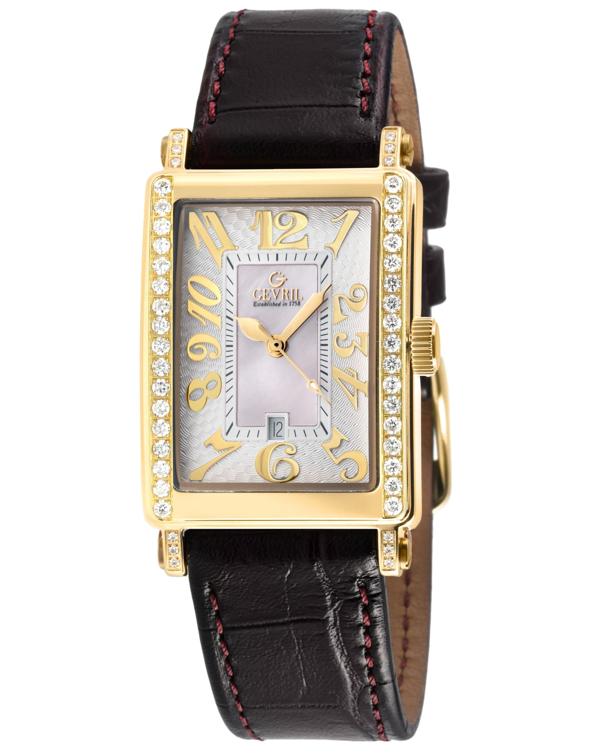 Gevril Women's Avenue Of Americas Mini Swiss Quartz Diamond Accents Burgundy Italian Leather Strap Watch 25 In Gold
