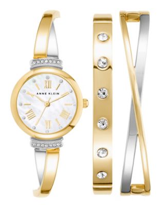 Anne Klein Women s Gold Tone and Silver Tone Alloy Bangle with Crystal Accents Fashion Watch 33mm Set 3 Pieces Macy s