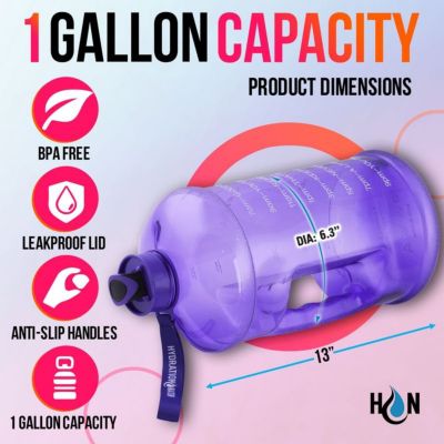 1 Gallon Water Bottle with Times to Drink (128oz) – Motivational Time Reader Large Water Jug