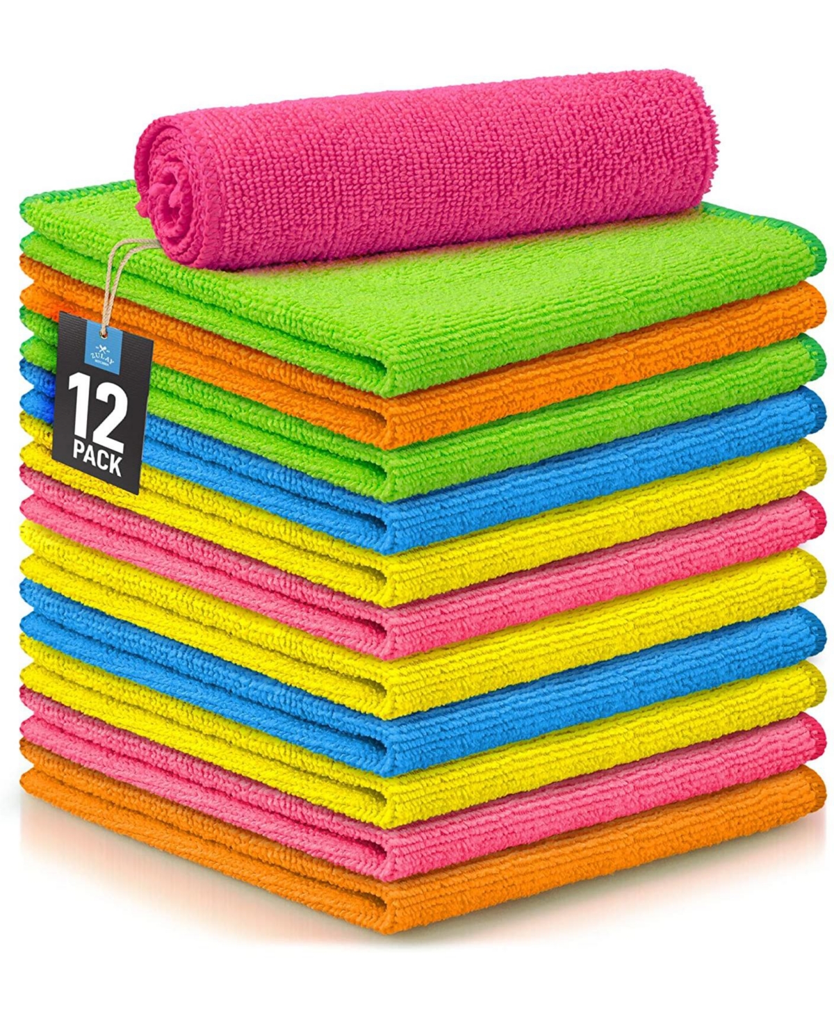 12 Pack Highly Absorbent Microfiber Cleaning Cloths - Assorted Pre-pack