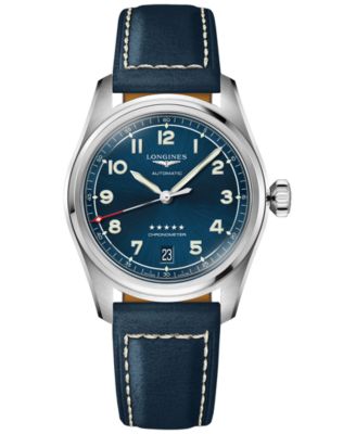 Longines - Women's Swiss Automatic Chronometer Spirit Blue Leather Strap Watch 37mm