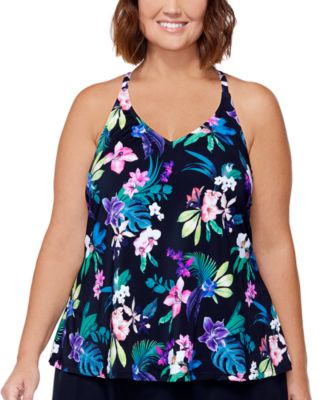 Island Escape - Plus Size Printed Racerback Underwire Tankini Swim Top