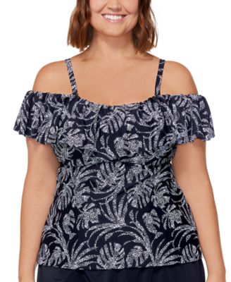 Island Escape Plus Size Printed La Flor Off-The-Shoulder Removable-Strap Underwire Tankini, Created for Macy's