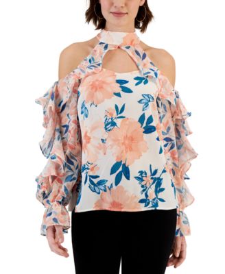 Fever - Women's Ruffle-Sleeve Cold-Shoulder Top