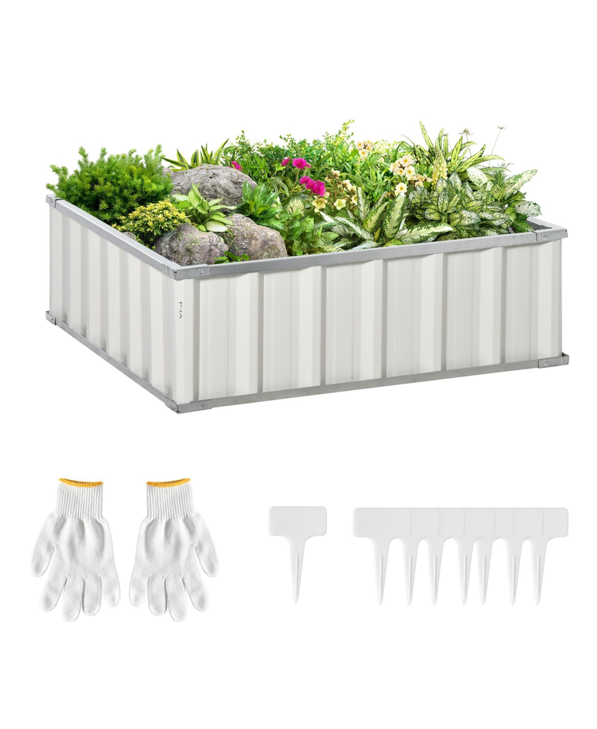 Metal Raised Garden Bed No Bottom Planter Box w/ Gloves for Backyard - White