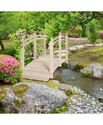 7.5' Fir Wood Garden Bridge Arc Walkway with Side Railings, Natural