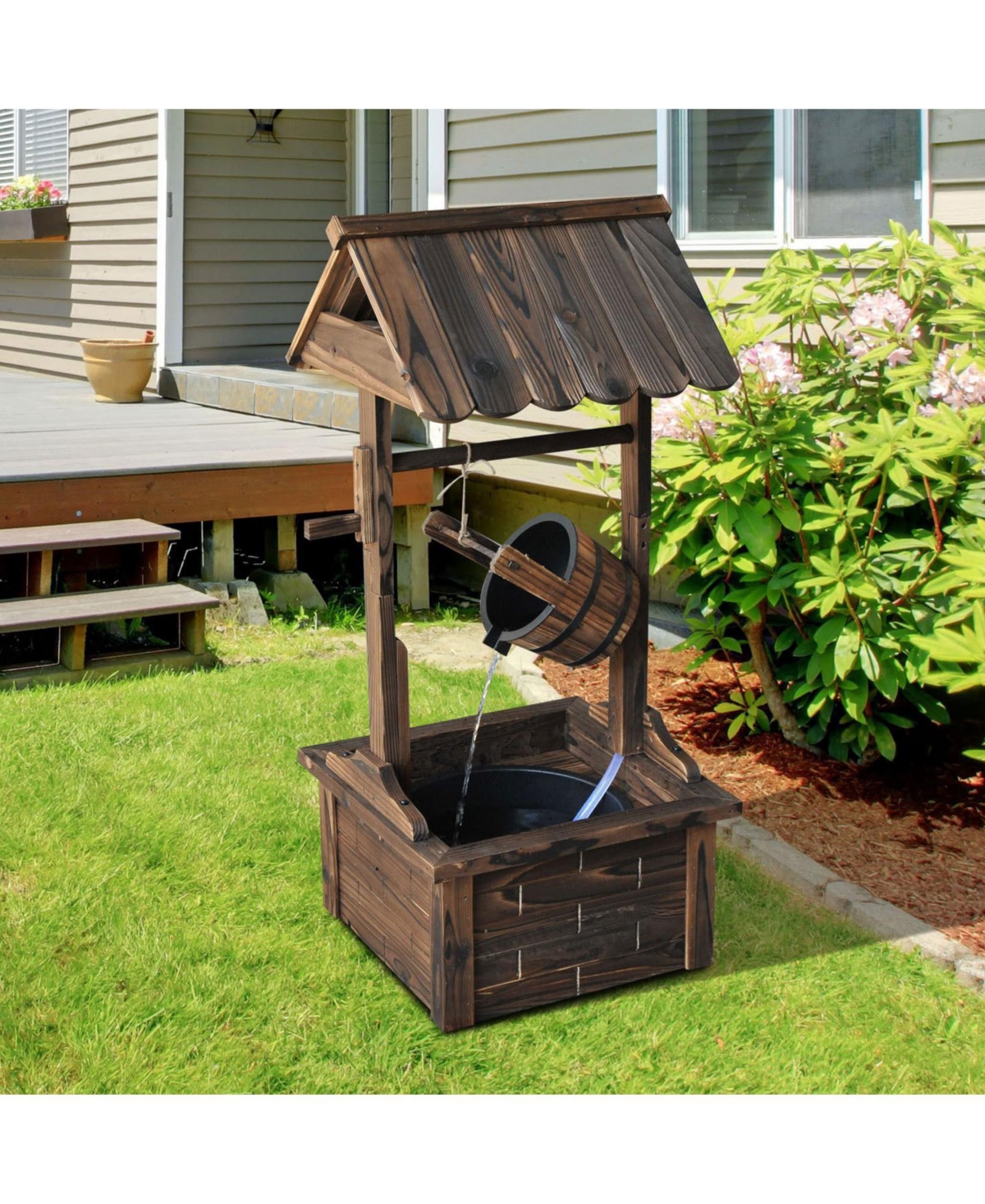 Outsunny Wishing Well Wooden Outdoor Water Fountain Backyard Decorative w/Pump - Copper