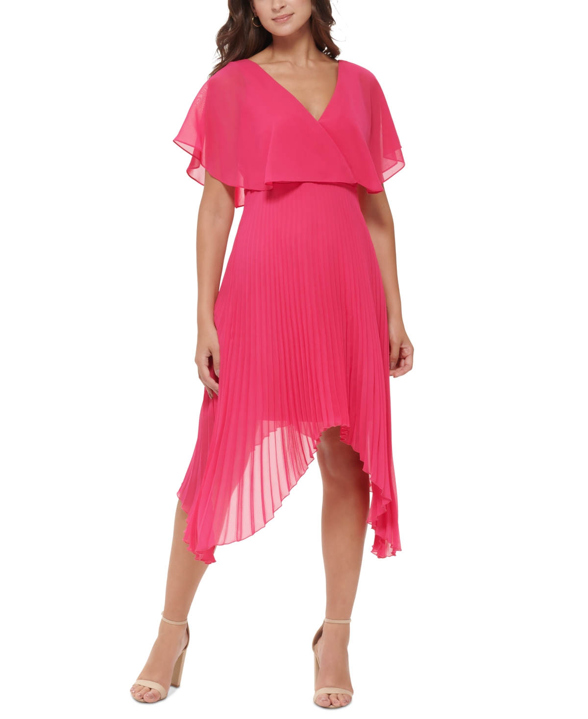 Kensie Chiffon Pleated Dress In Pink