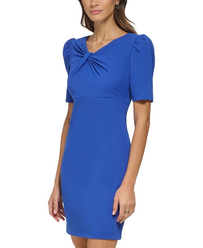 DKNY Petite Ruched VNeck ElbowSleeve Scuba Crepe Dress & Reviews