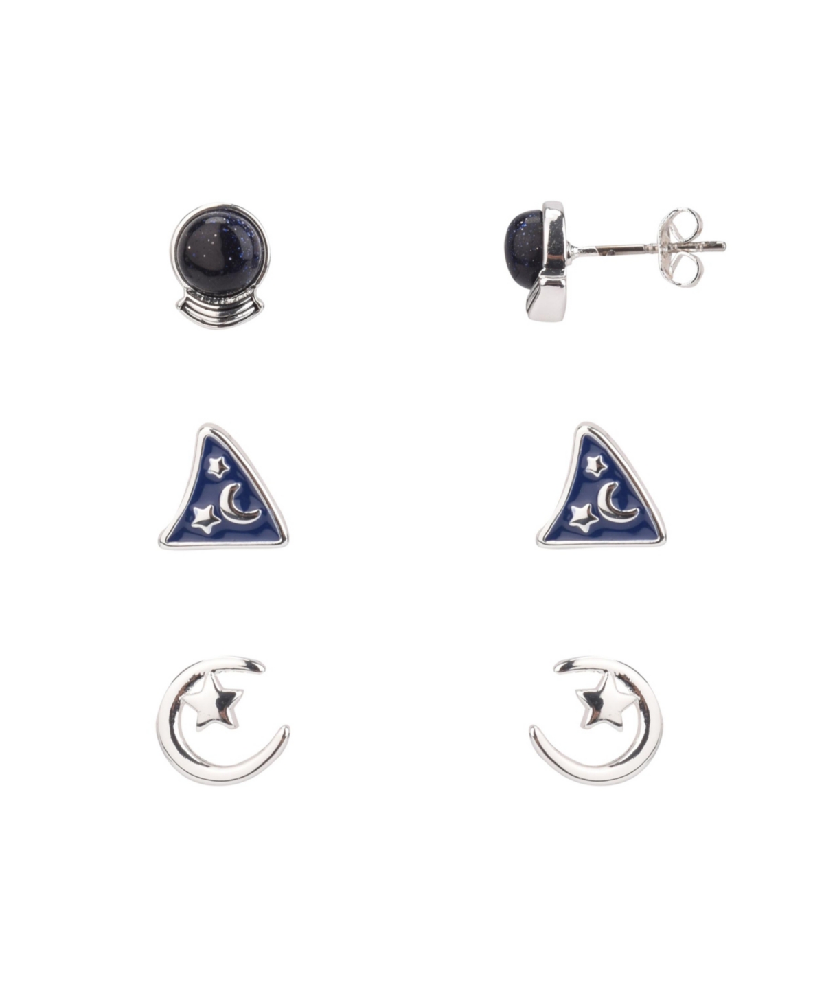 Fao Schwarz Crystal Ball, Sorcerers Hat, Moon And Star Trio Earring Set, 6 Pieces In Blue