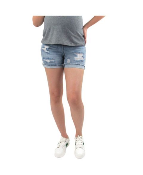 Женские шорты Indigo Poppy Maternity Destructed Cuffed Shorts with Under Belly, цвет: Пастельный синий