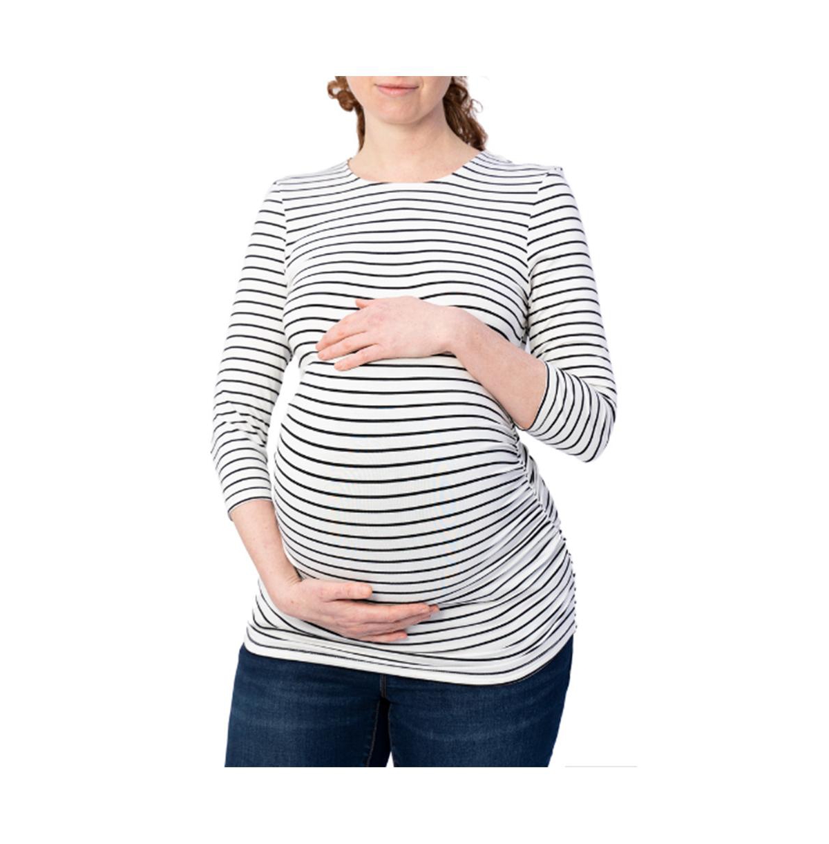 Indigo Poppy Maternity 3/4 Sleeve Black and White Stripe Top