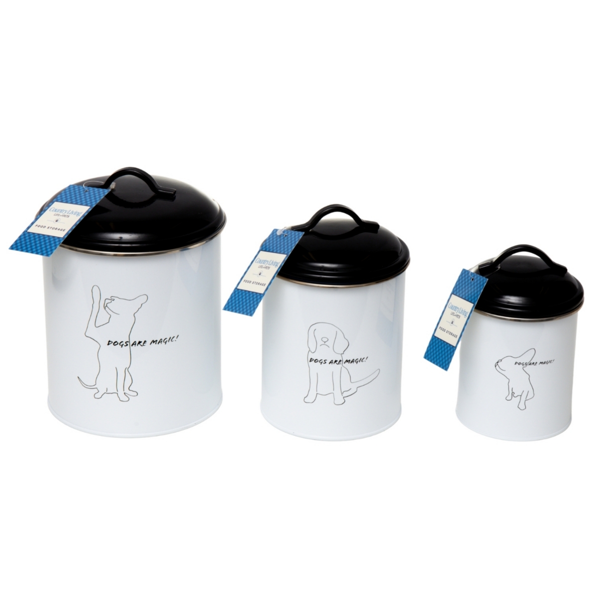 Country Living 3-Piece Black and White Pet Treat Storage Set - Assorted Pre-pack