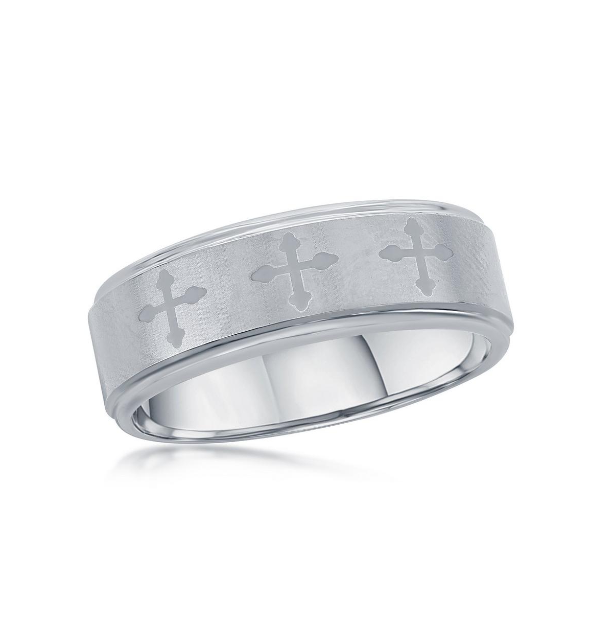 Blackjack Tungsten Cross Ring In Silver