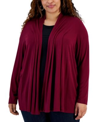 Karen Scott - Plus Size Open Front Cascade Cardigan