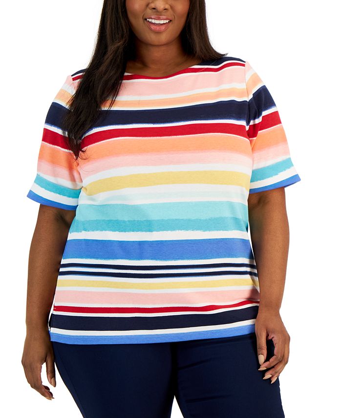 Karen Scott Plus Size Honolulu Stripes Boat-Neck Top, Created for Macy's -  Macy's