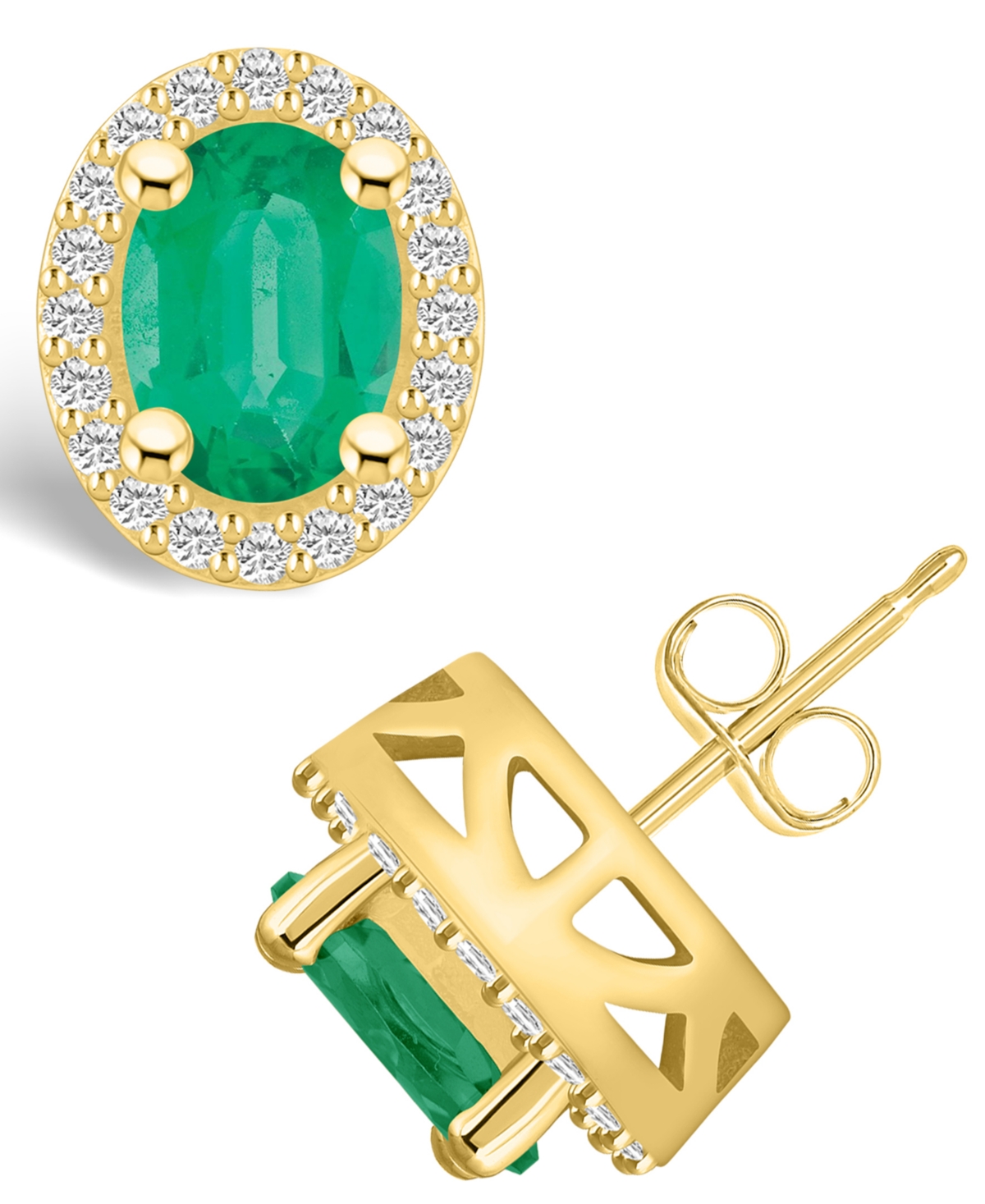 Macy's Emerald (2-3/8 Ct. T.w.) And Diamond (3/8 Ct. T.w.) Halo Stud Earrings In Gold