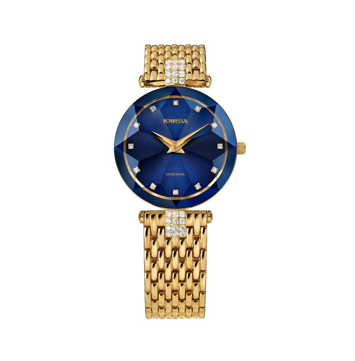 Facet Strass Swiss Gold Plated Ladies 30mm Watch - Blue Dial - Blue