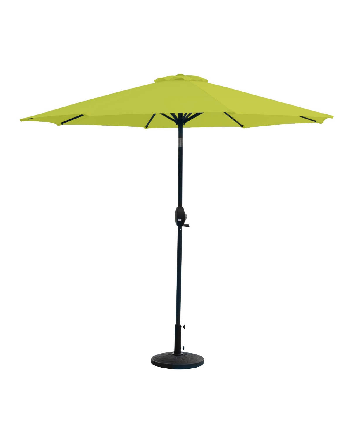 9 Ft Outdoor Patio Market Umbrella with Decorative Round Resin Base - Gray/ White Stripe