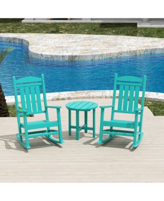 3 Piece Outdoor Porch Rocking Chairs with Round Side Table Set