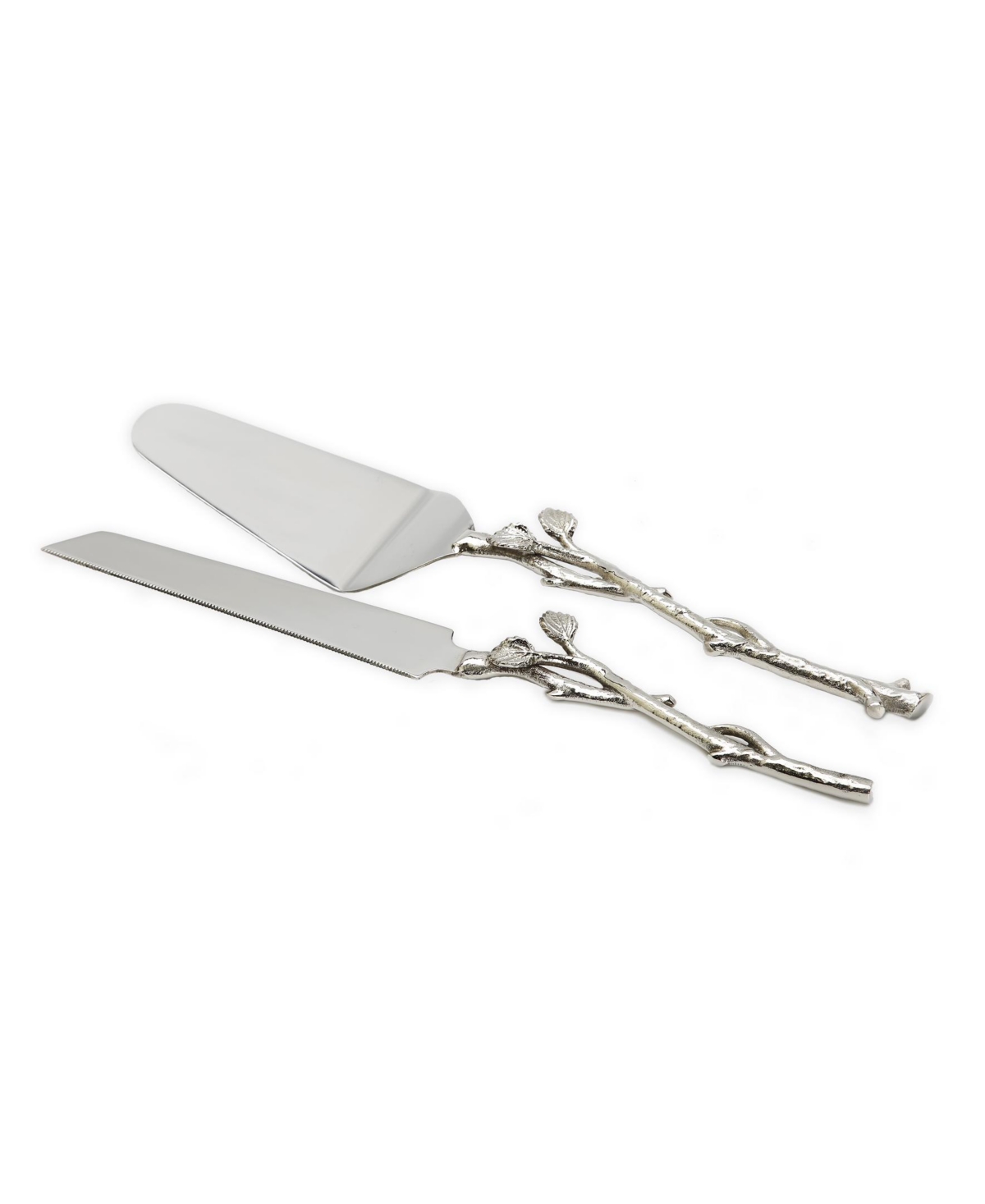 Classic Touch Cake Server And Knife Set With Leaf Design In Silver-tone