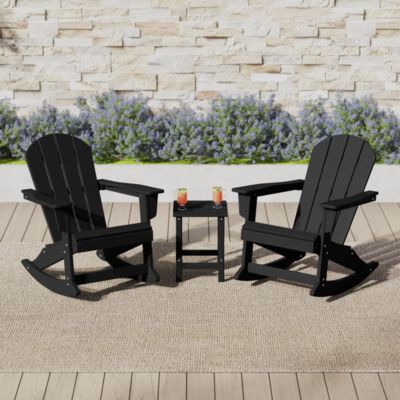 3 Piece set Outdoor Patio Poly Adirondack rocking chairs with side table