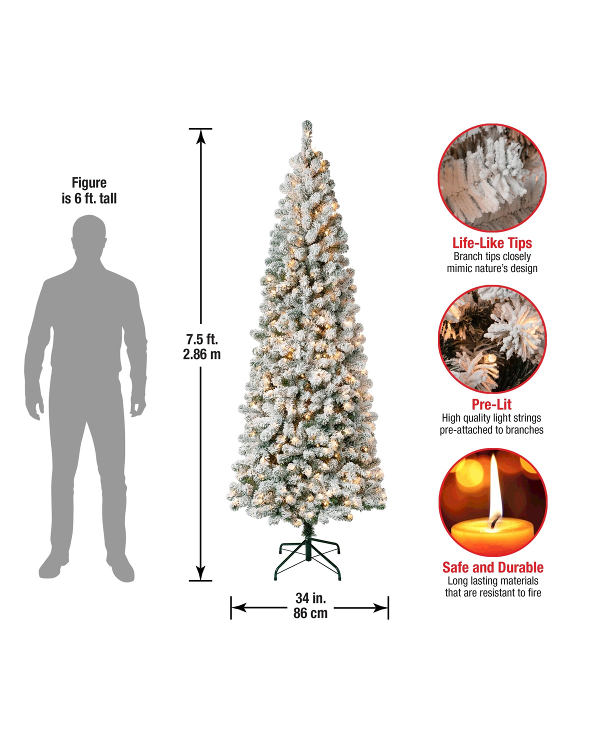 National Tree Company First Traditions 7.5' Acacia Medium Flocked Tree With Clear Lights In Green