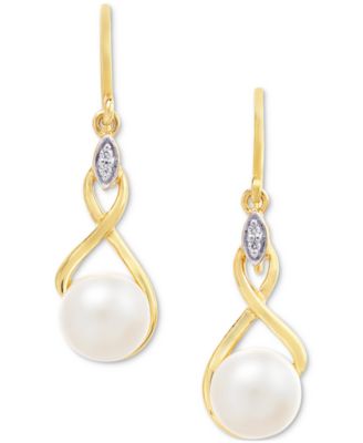 Cultured Freshwater Pearl (7mm) & Cubic Zirconia Drop Earrings in 14k Two-Tone Gold-Plated Sterling Silver