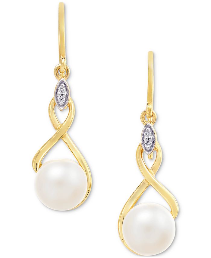 Macy's Cultured Freshwater Pearl (7mm) & Cubic Zirconia Drop Earrings ...