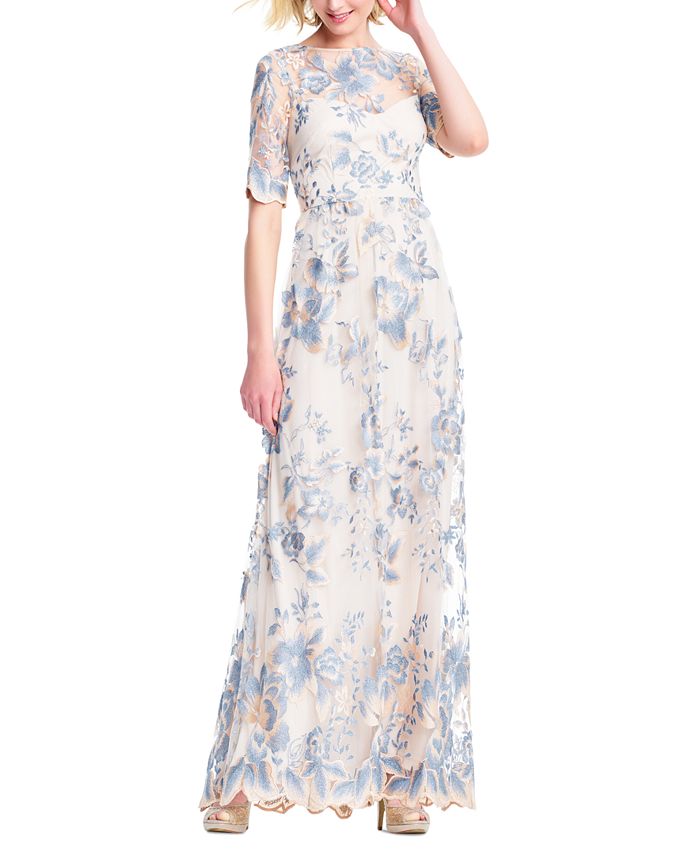 Adrianna papell embroidered sales illusion gown